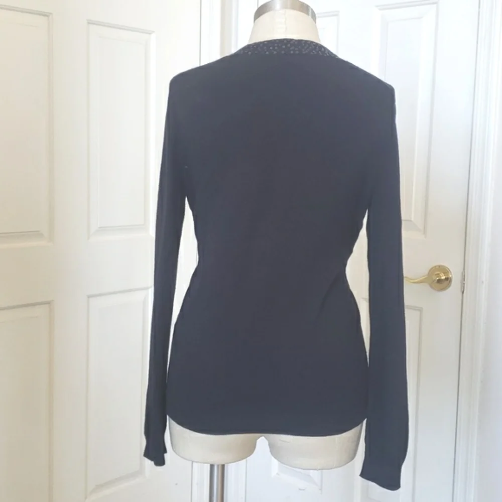 LANDS' END Black Cashmere Wool Sweater – Sequined V‑Neck | EXTRA SMALL